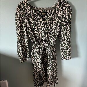 Alexia Admor Green and Black Leopard Print Long Sleeve Wrap Dress